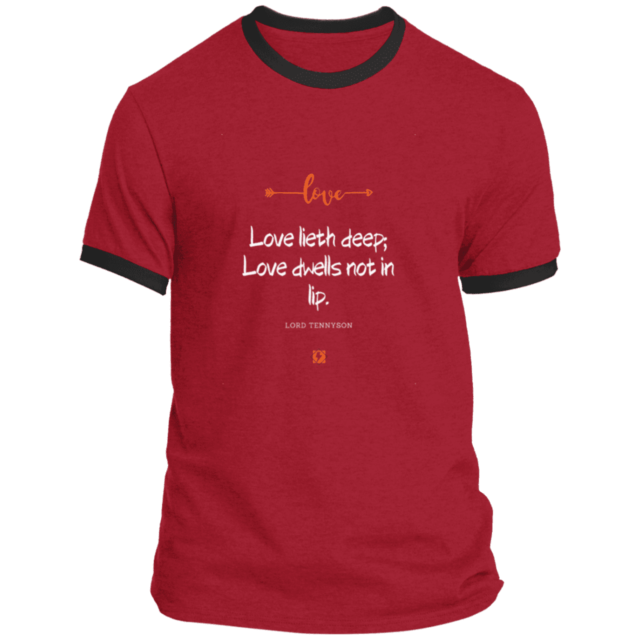 Men's T-Shirt Ringer Tee PC54R with inspiring Tennyson quote: LT110 - Love is in the depth of the heart - Color: Red/Jet Black