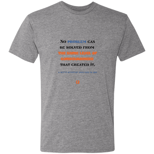 Men's T-Shirt Triblend NL6010 with inspiring Einstein quote: E111 - Problem solving needs fresh thinking - Color: Premium Heather