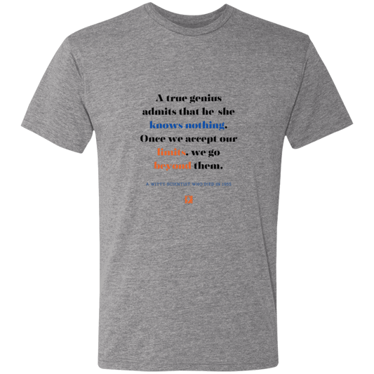 Men's T-Shirt Triblend NL6010 with inspiring Einstein quote: E119 - A genius is conscious of one's limits - Color: Premium Heather