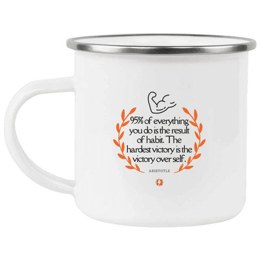 Steel Camping Mug with inspiring Aristotle quote: A101 - Habits lead to victory - Color: Plain White