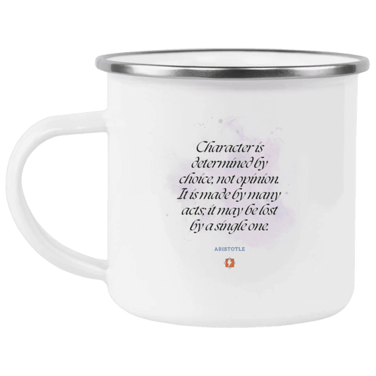 Steel Camping Mug with inspiring Aristotle quote: A107 - Character is the sum-total of your choices - Color: Plain White