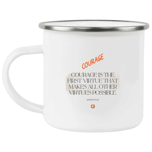 Steel Camping Mug with inspiring Aristotle quote: A108 - Courage is the highest virtue - Color: Plain White