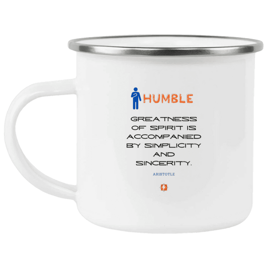 Steel Camping Mug with inspiring Aristotle quote: A111 - Staying humble elevates greatness - Color: Plain White