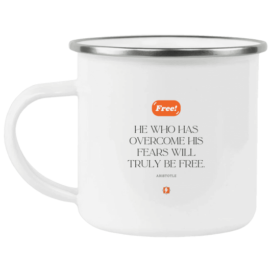 Steel Camping Mug with inspiring Aristotle quote: A114 - True freedom is fearlessness - Color: Plain White