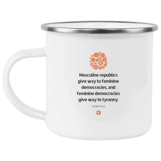 Steel Camping Mug with inspiring Aristotle quote: A121 - Republic to Democracy to Tyranny - Color: Plain White