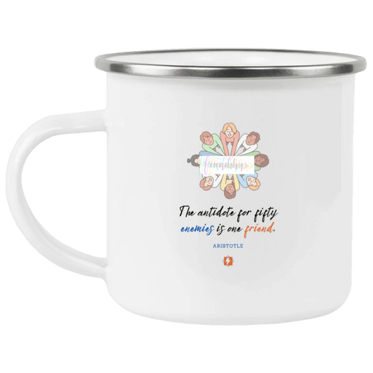 Steel Camping Mug with inspiring Aristotle quote: A124 - Friendship is the antidote - Color: Plain White