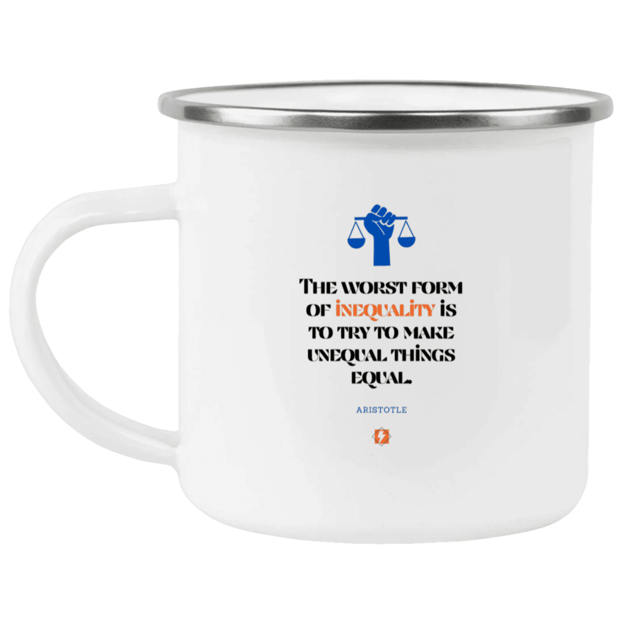 Steel Camping Mug with inspiring Aristotle quote: A128 - Communism is worse than inequality - Color: Plain White