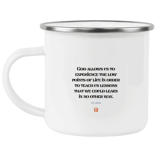 Steel Camping Mug with inspiring CS Lewis quote: CS105 - Lowpoints are lessons - Color: Plain White