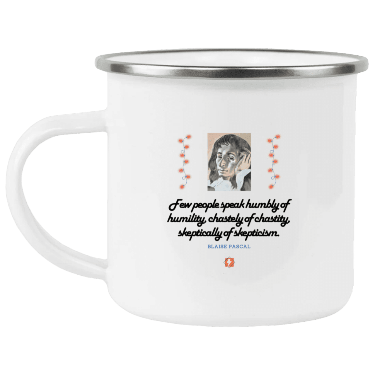 Steel Camping Mug with inspiring Pascal quote: BP102 - Self-awareness is a societal lack - Color: Plain White