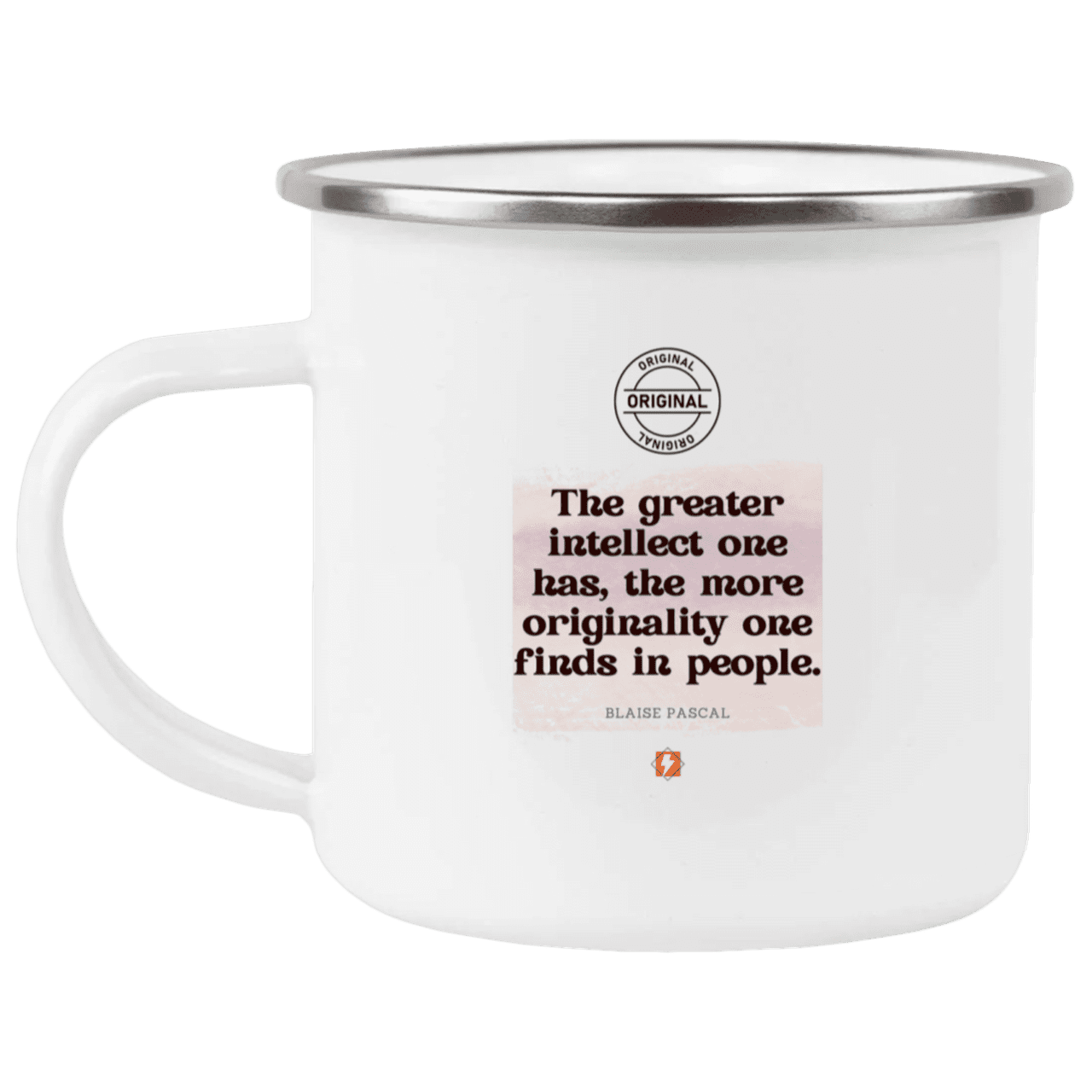 Steel Camping Mug with inspiring Pascal quote: BP111 - Intelligence is in perceiving originality - Color: Plain White