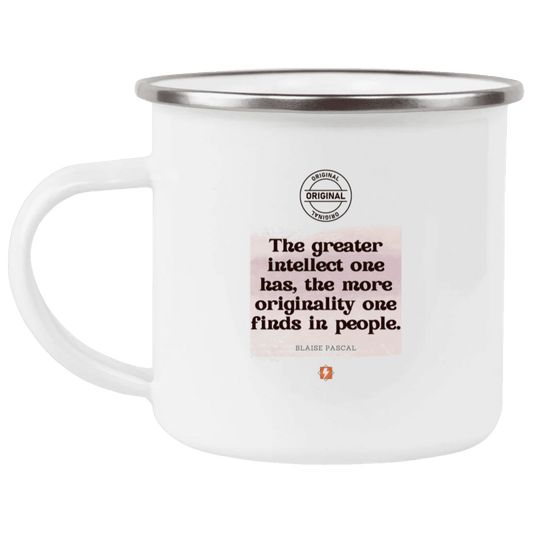 Steel Camping Mug with inspiring Pascal quote: BP111 - Intelligence is in perceiving originality - Color: Plain White