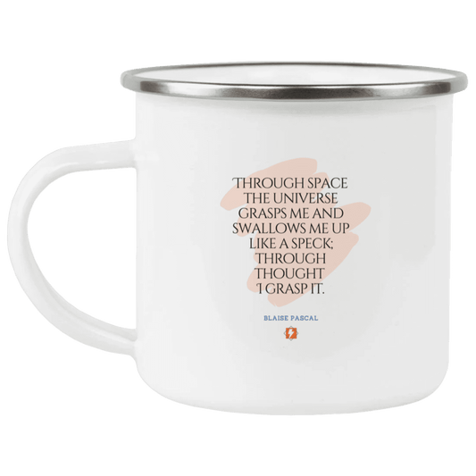 Steel Camping Mug with inspiring Pascal quote: BP113 - Thought transcends space matter and time - Color: Plain White
