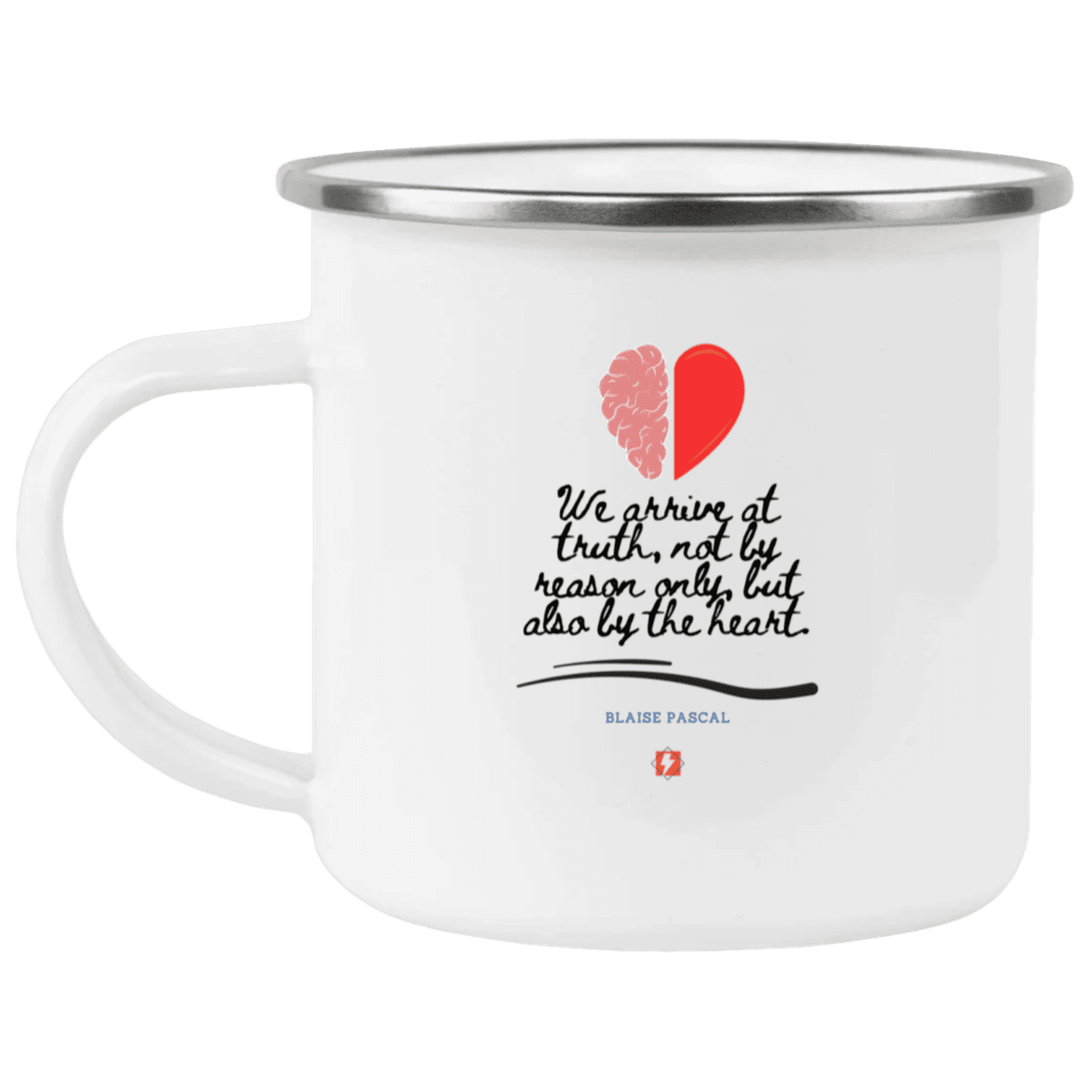 Steel Camping Mug with inspiring Pascal quote: BP116 - Truth requires both the head and the heart - Color: Plain White