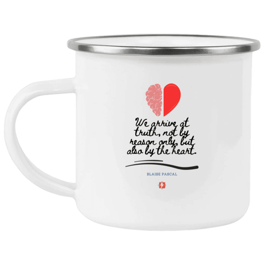 Steel Camping Mug with inspiring Pascal quote: BP116 - Truth requires both the head and the heart - Color: Plain White