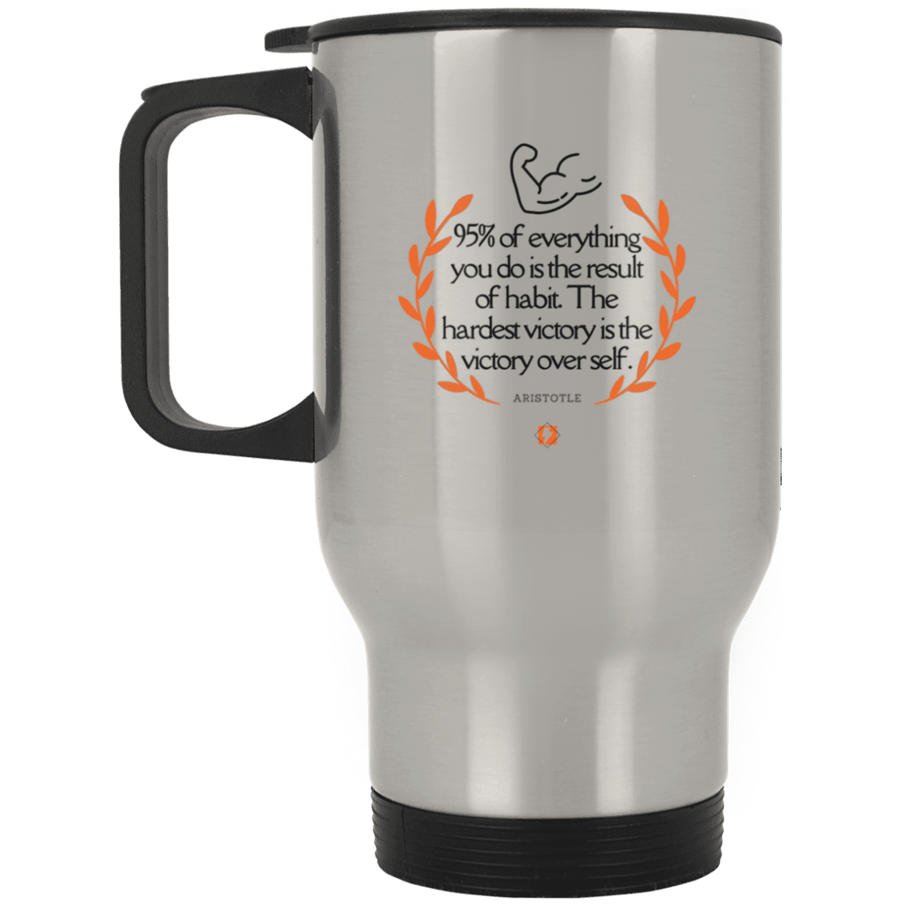 Steel Travel Mug with inspiring Aristotle quote: A101 - Habits lead to victory - Color: Plain Silver