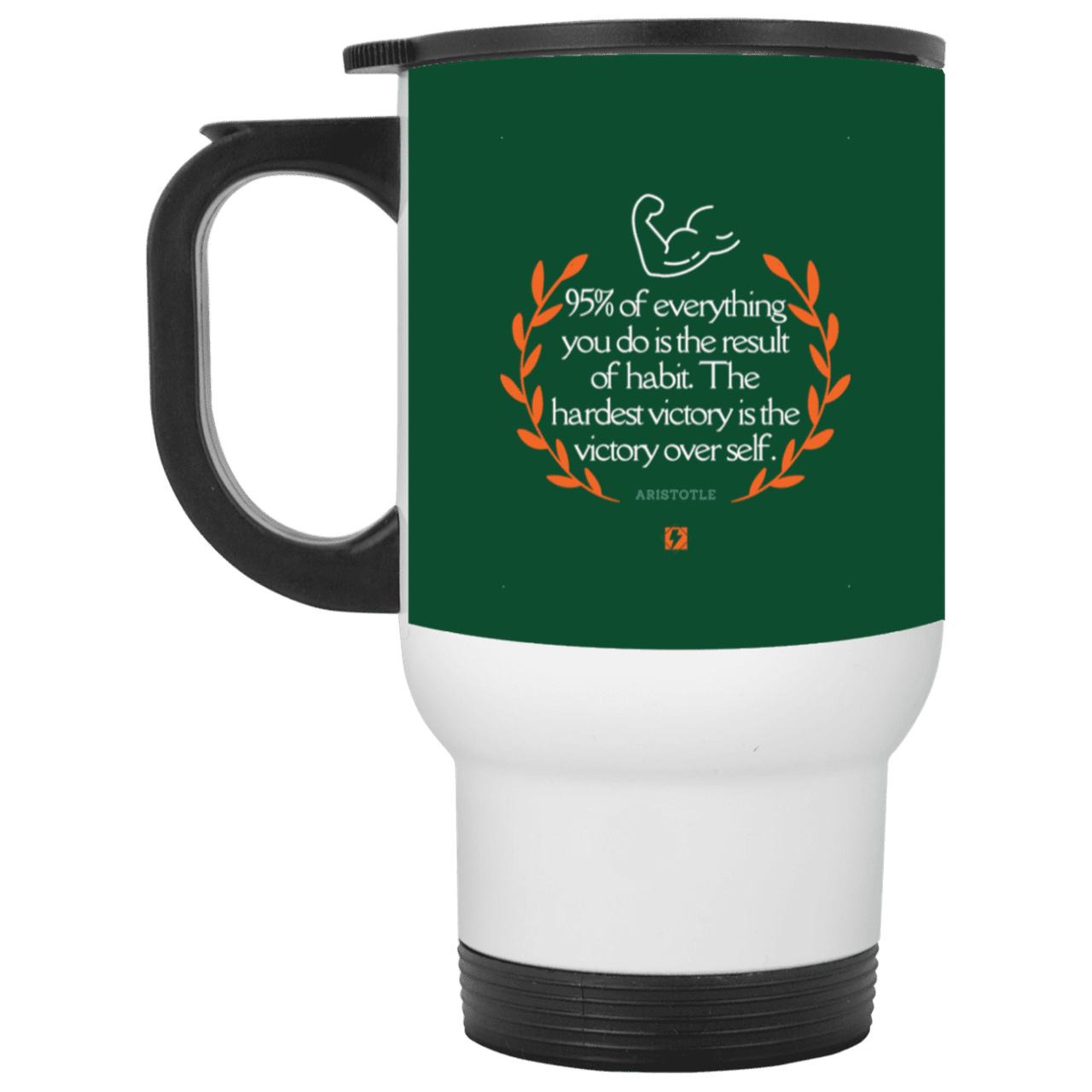 Steel Travel Mug with inspiring Aristotle quote: A101 - Habits lead to victory - Color: White Forest