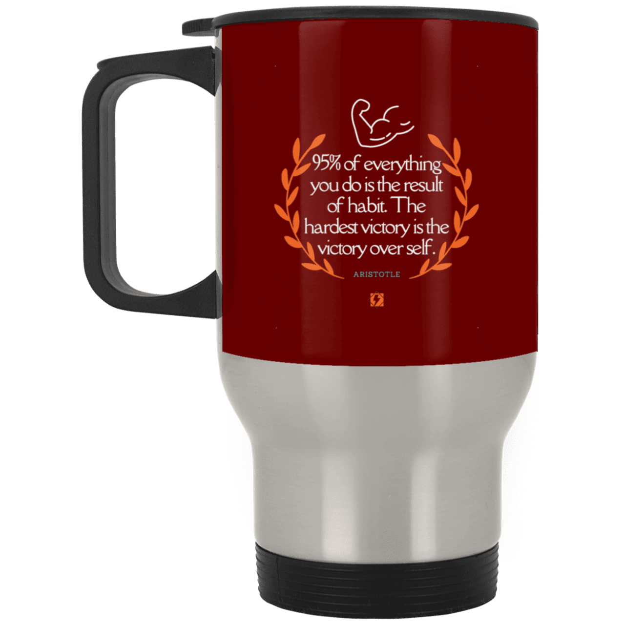 Steel Travel Mug with inspiring Aristotle quote: A101 - Habits lead to victory - Color: Silver Maroon