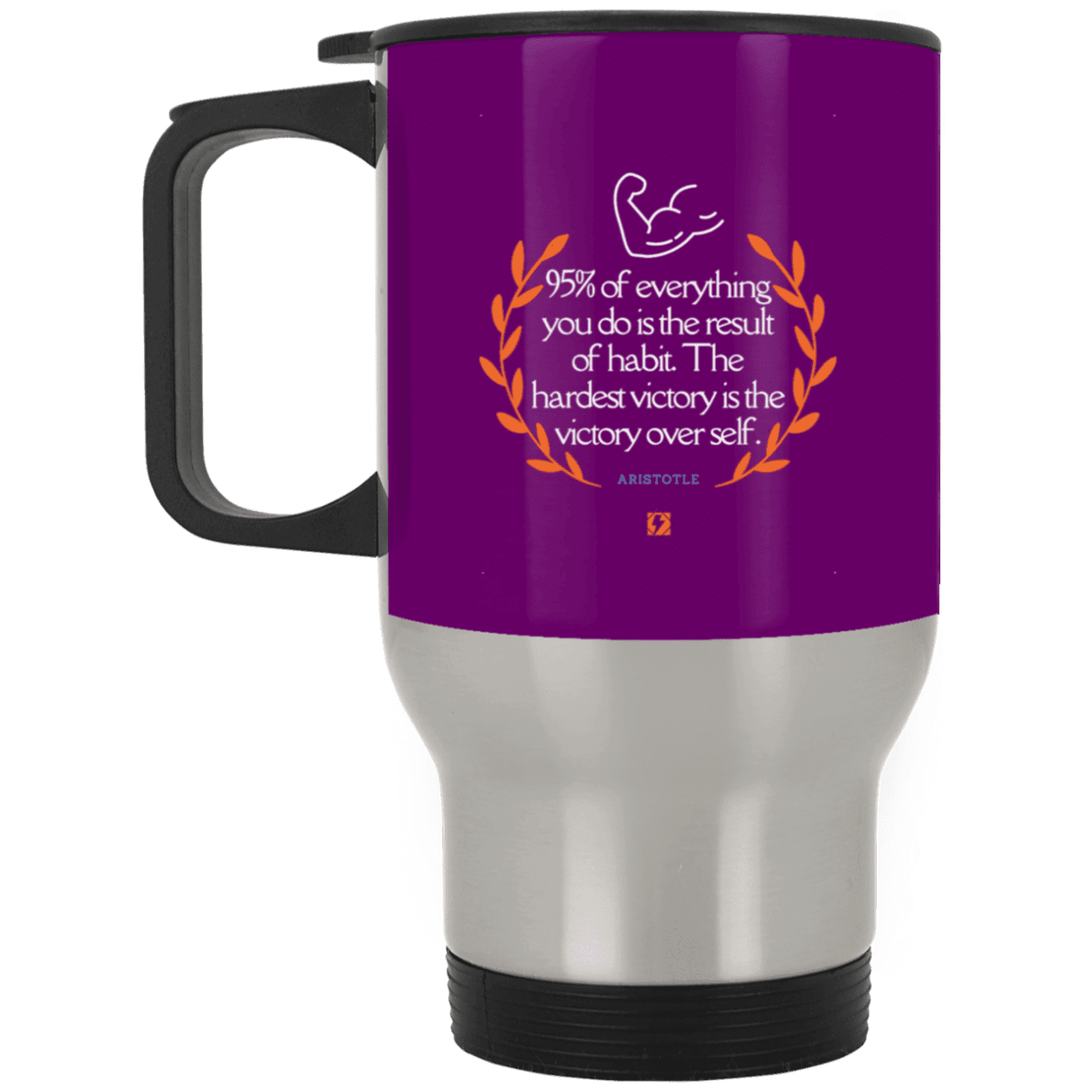 Steel Travel Mug with inspiring Aristotle quote: A101 - Habits lead to victory - Color: Silver Purple