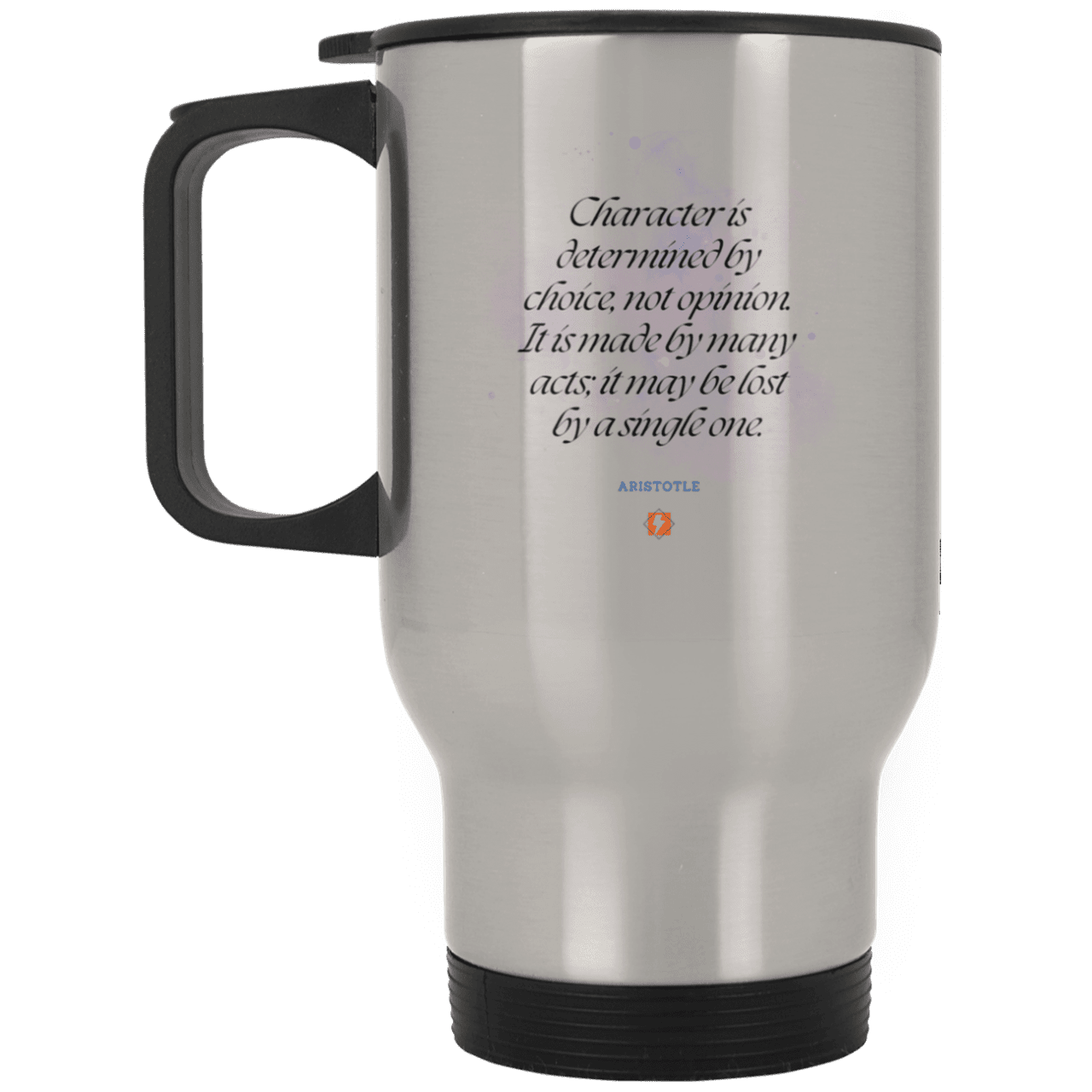 Steel Travel Mug with inspiring Aristotle quote: A107 - Character is the sum-total of your choices - Color: Plain Silver