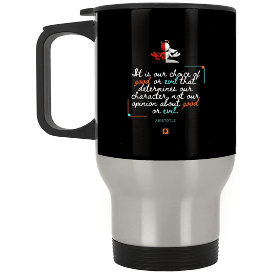 Steel Travel Mug with inspiring Aristotle quote: A116 - Character is self-determined - Color: Silver Black