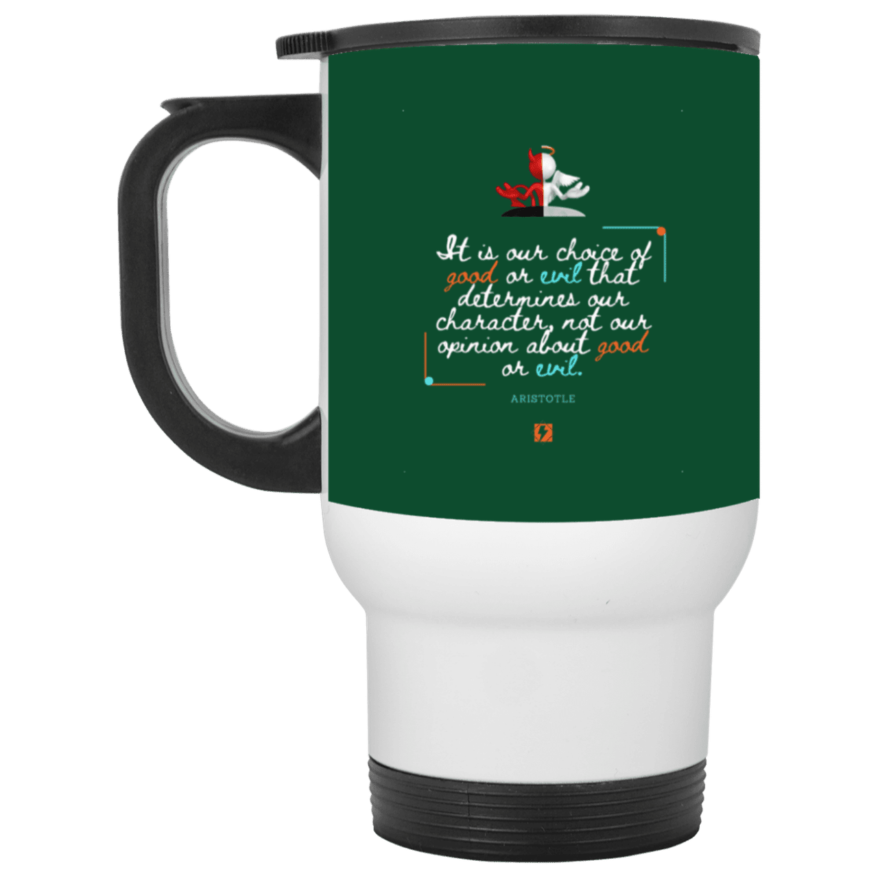 Steel Travel Mug with inspiring Aristotle quote: A116 - Character is self-determined - Color: White Forest