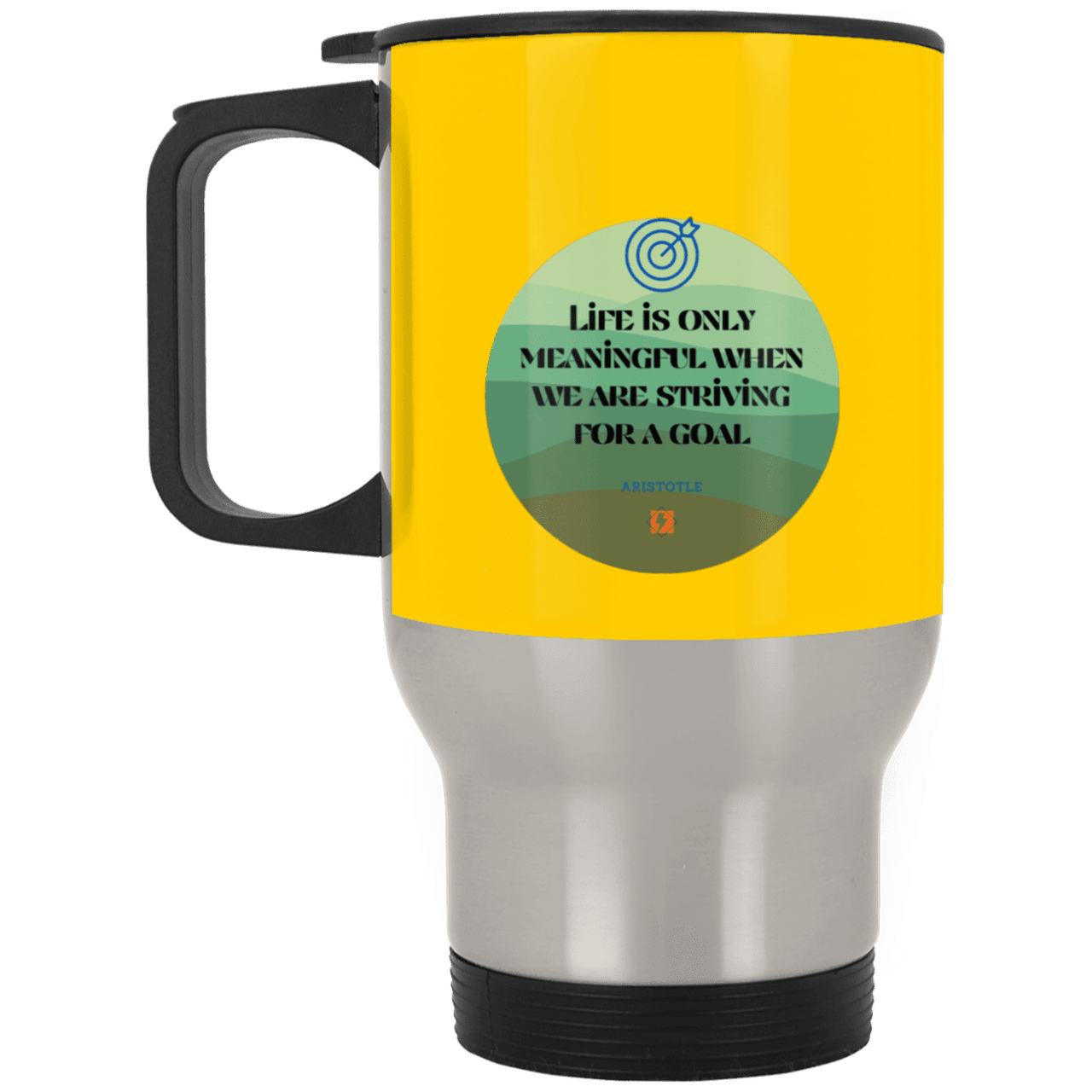 Steel Travel Mug with inspiring Aristotle quote: A119 - Aimless lives are meaningless - Color: Silver Athletic Gold