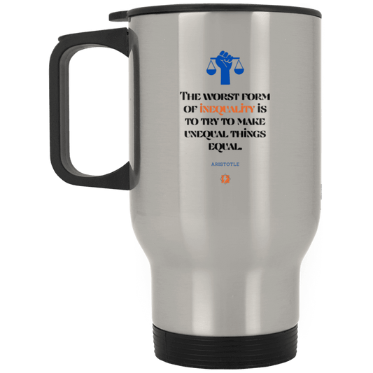 Steel Travel Mug with inspiring Aristotle quote: A128 - Communism is worse than inequality - Color: Plain Silver