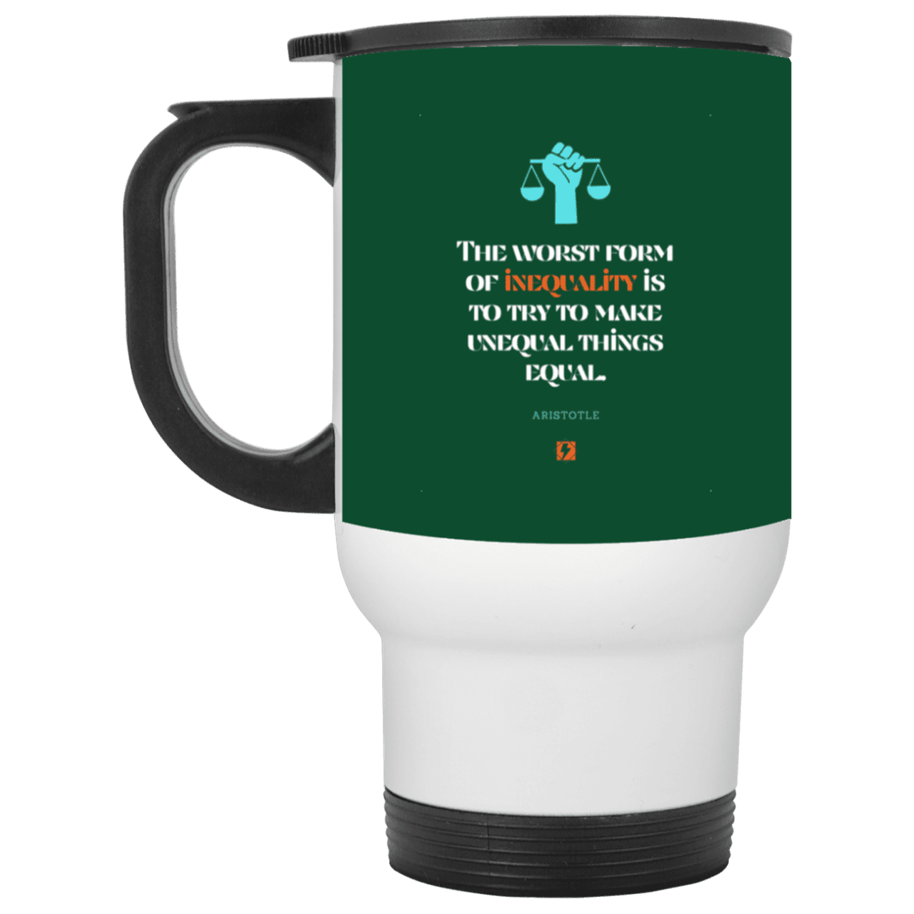 Steel Travel Mug with inspiring Aristotle quote: A128 - Communism is worse than inequality - Color: White Forest