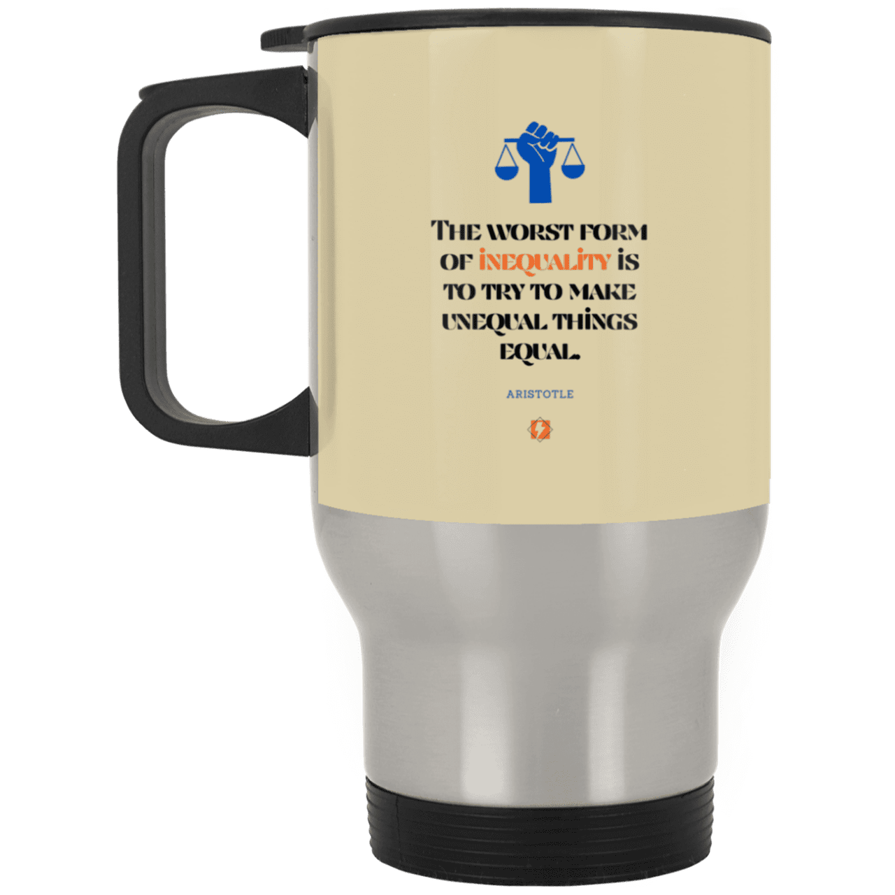 Steel Travel Mug with inspiring Aristotle quote: A128 - Communism is worse than inequality - Color: Silver Tan