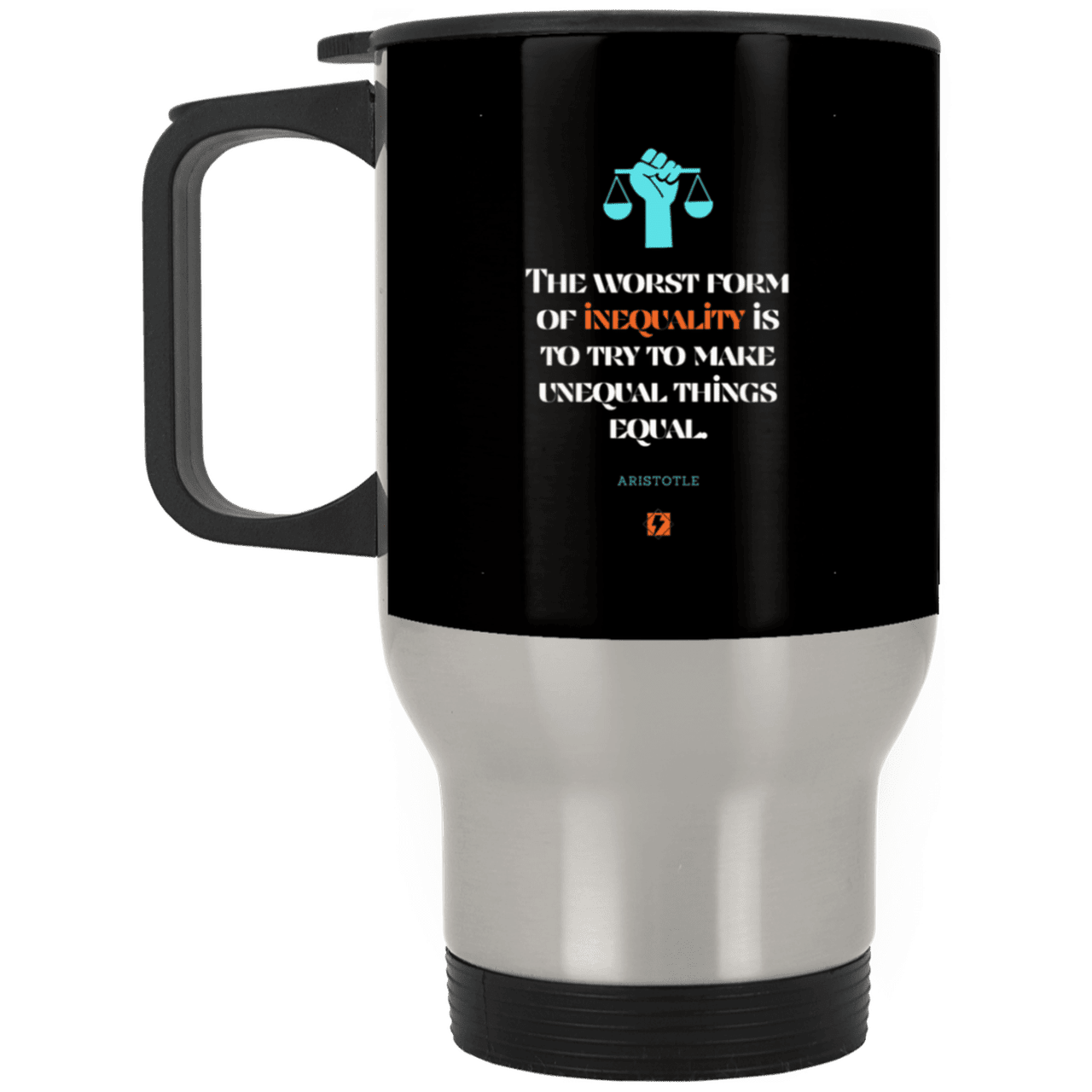 Steel Travel Mug with inspiring Aristotle quote: A128 - Communism is worse than inequality - Color: Silver Black