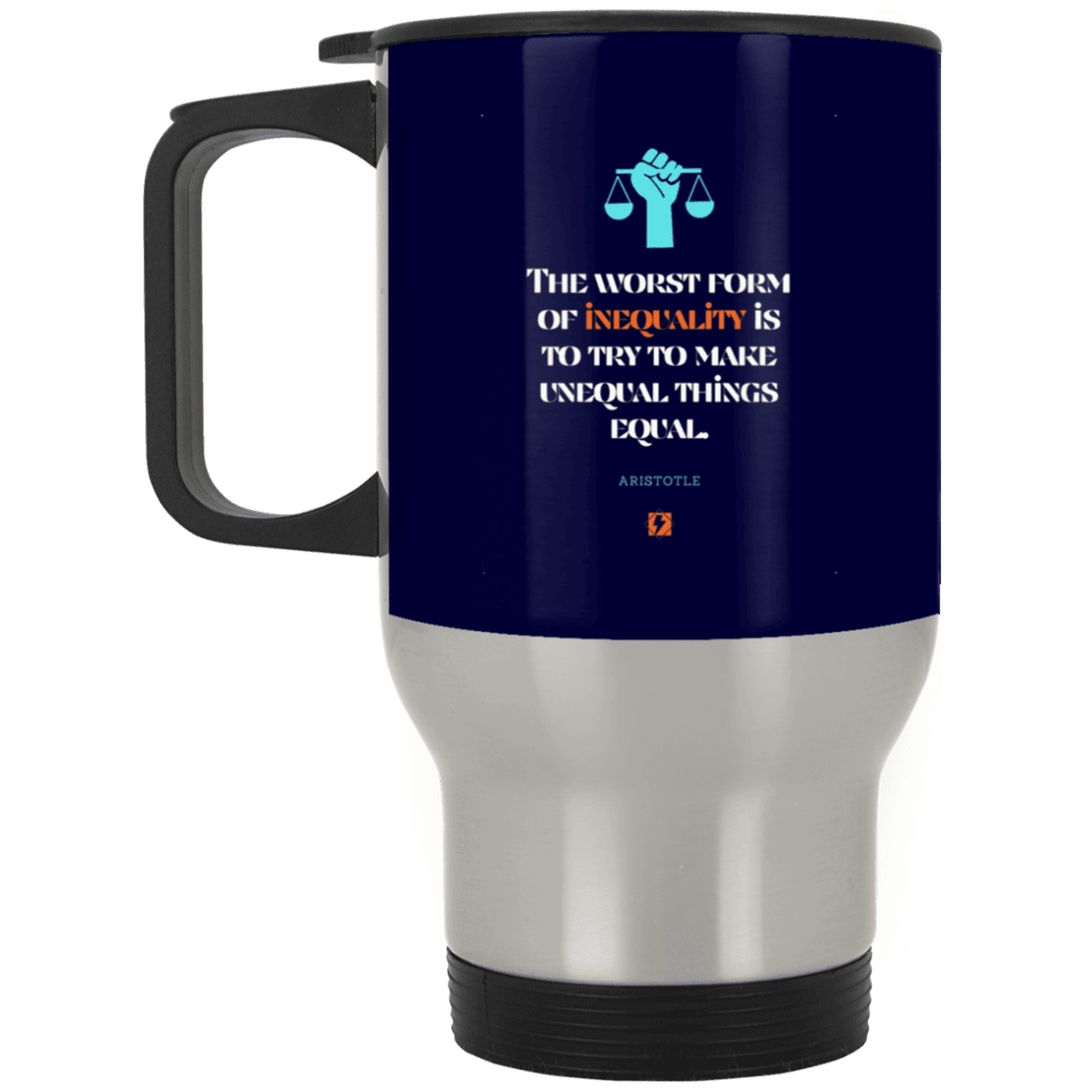 Steel Travel Mug with inspiring Aristotle quote: A128 - Communism is worse than inequality - Color: Silver Navy