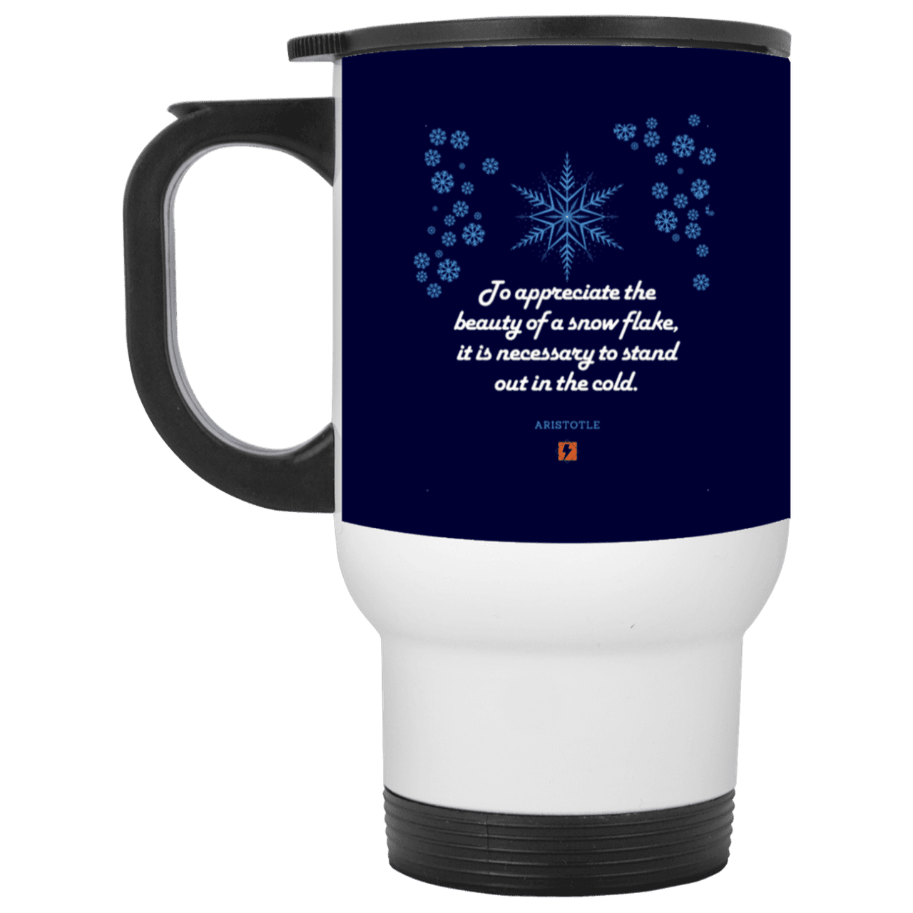 Steel Travel Mug with inspiring Aristotle quote: A130 - Appreciation requires interaction - Color: White Navy