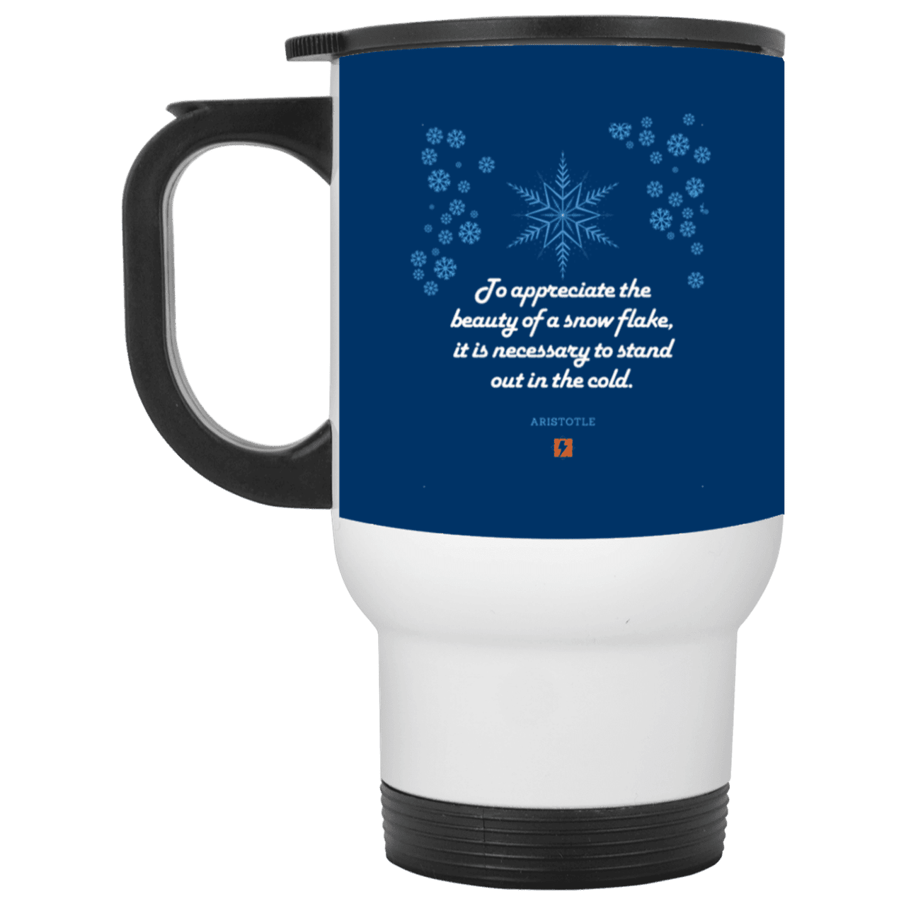 Steel Travel Mug with inspiring Aristotle quote: A130 - Appreciation requires interaction - Color: White Royal