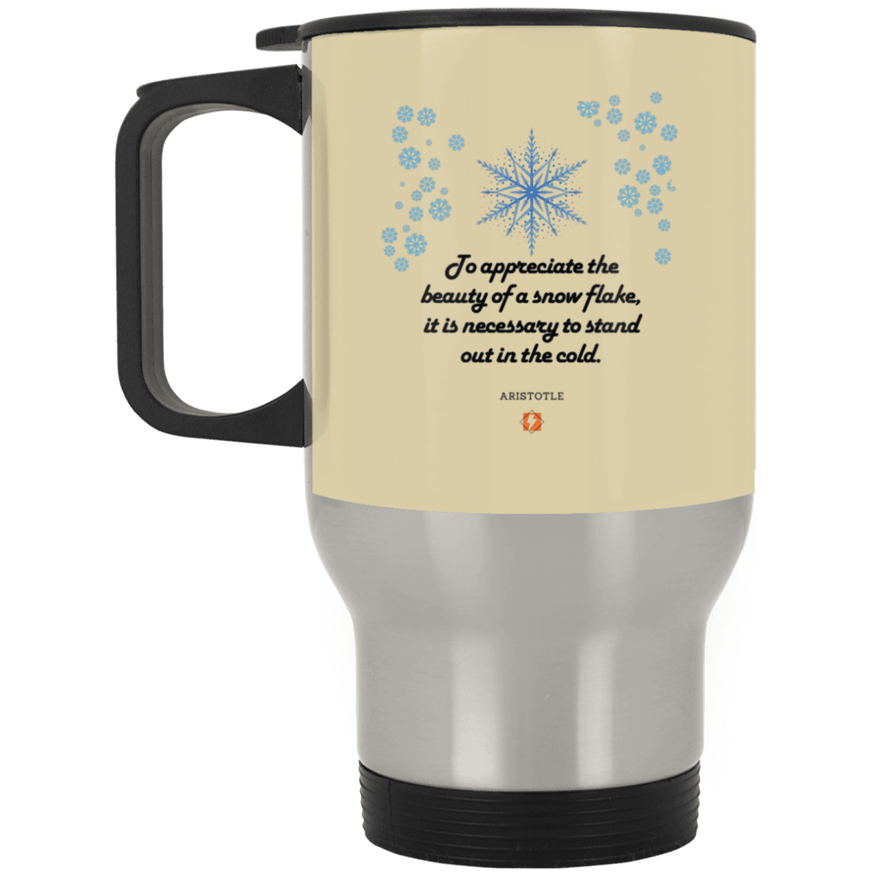 Steel Travel Mug with inspiring Aristotle quote: A130 - Appreciation requires interaction - Color: Silver Tan