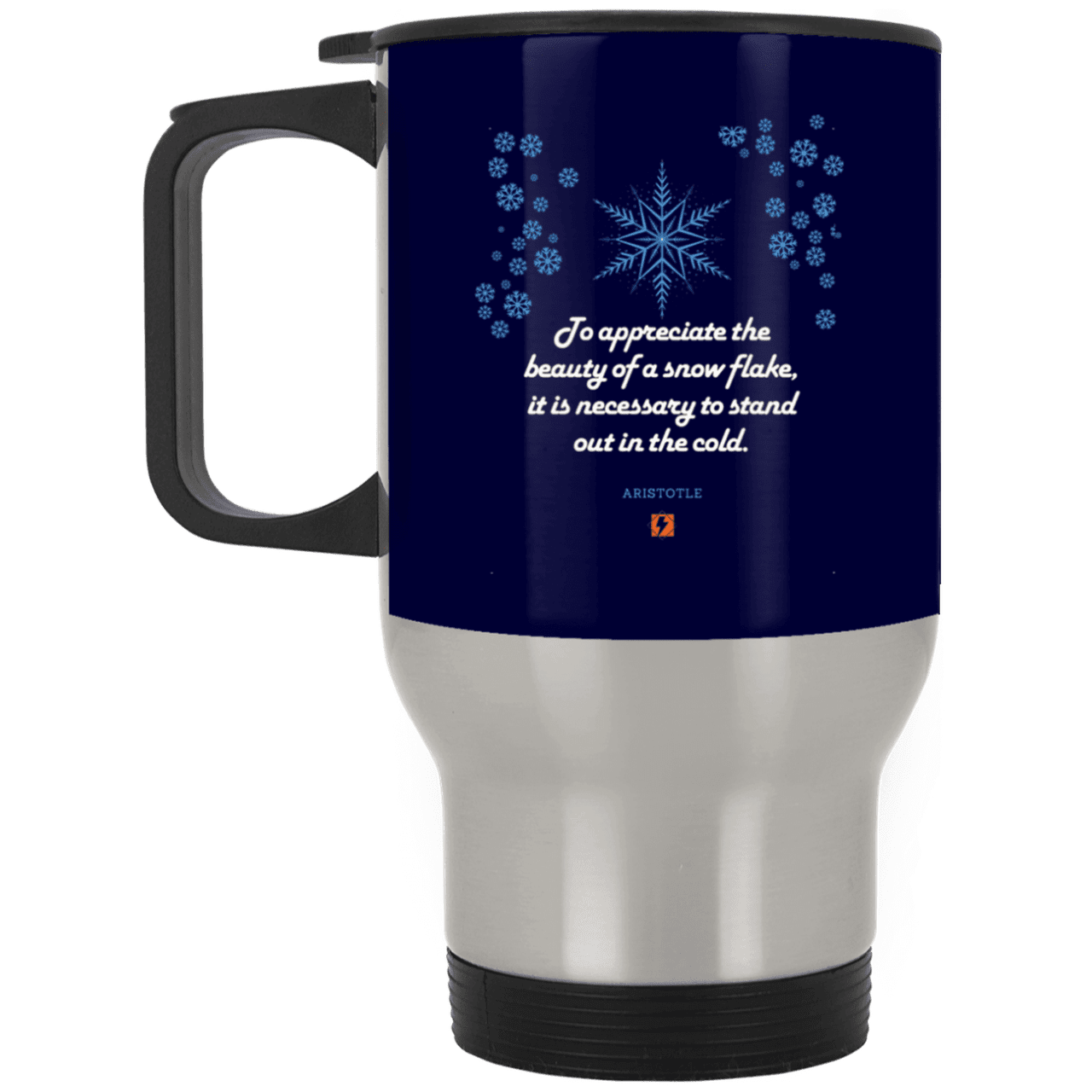 Steel Travel Mug with inspiring Aristotle quote: A130 - Appreciation requires interaction - Color: Silver Navy