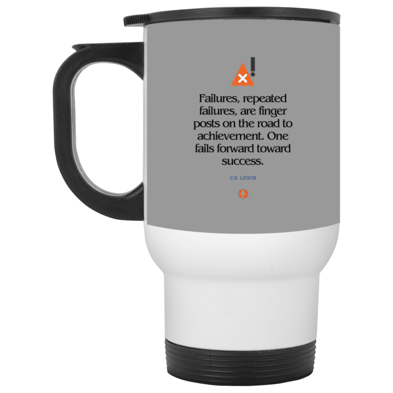 Steel Travel Mug with inspiring CS Lewis quote: CS104 - Failures to Success - Color: White Gray