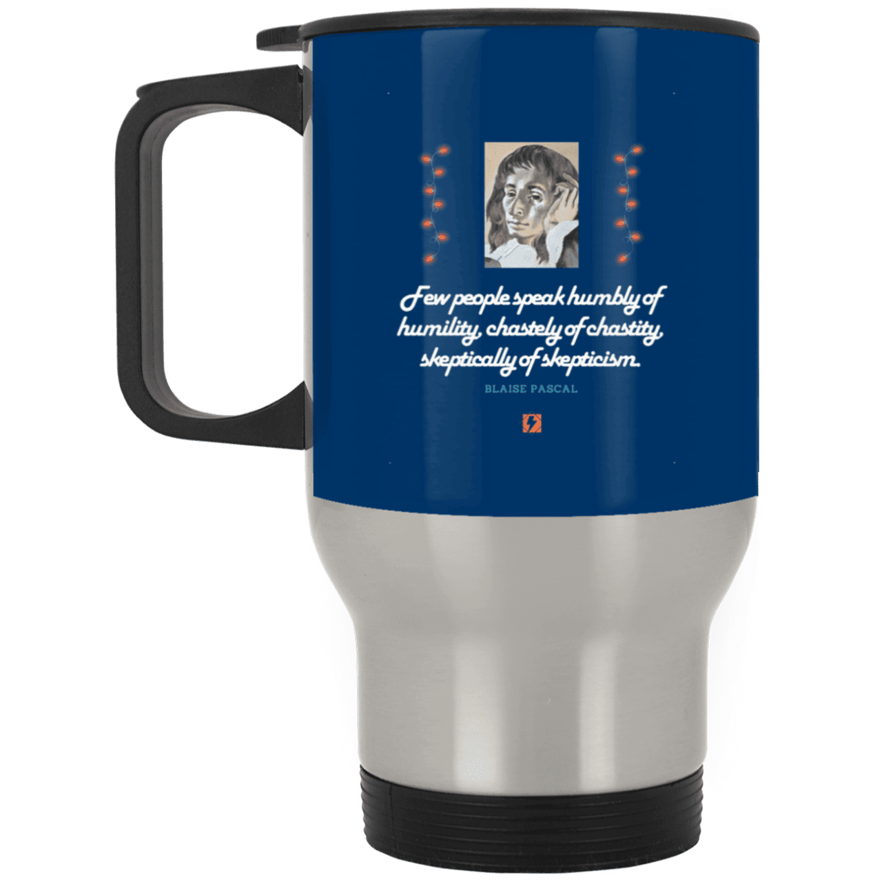 Steel Travel Mug with inspiring Pascal quote: BP102 - Self-awareness is a societal lack - Color: Silver Royal