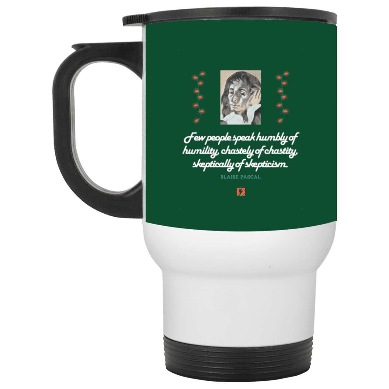 Steel Travel Mug with inspiring Pascal quote: BP102 - Self-awareness is a societal lack - Color: White Forest