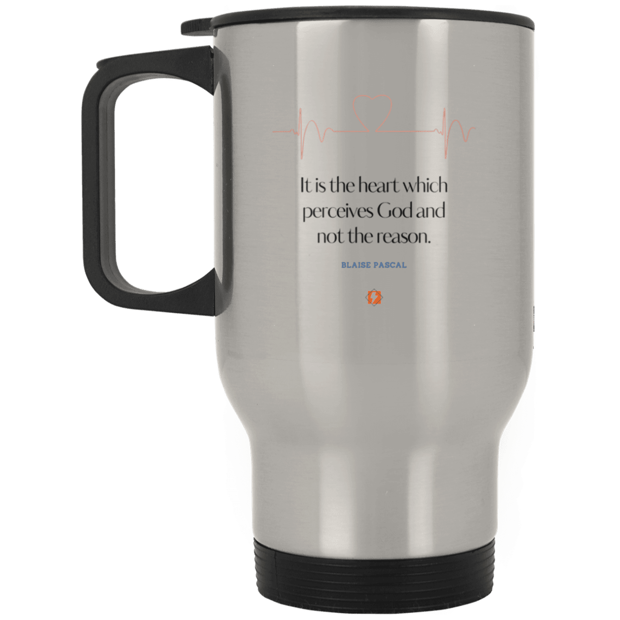 Steel Travel Mug with inspiring Pascal quote: BP105 - God is perceived in the heart - Color: Plain Silver