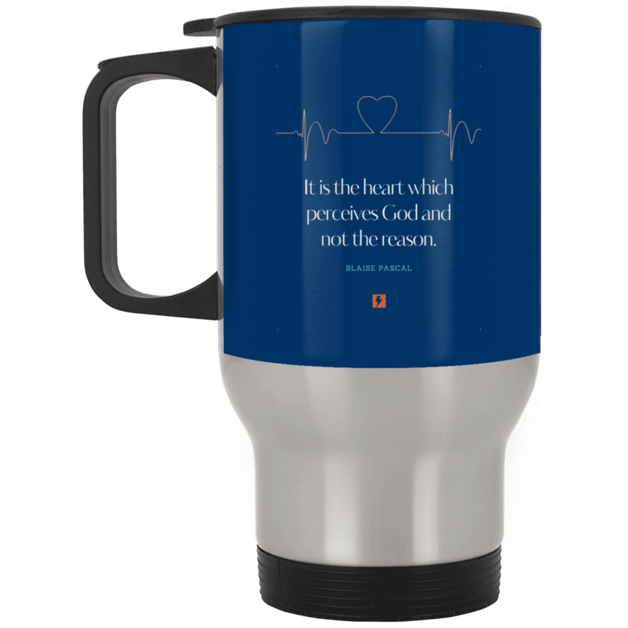 Steel Travel Mug with inspiring Pascal quote: BP105 - God is perceived in the heart - Color: Silver Royal