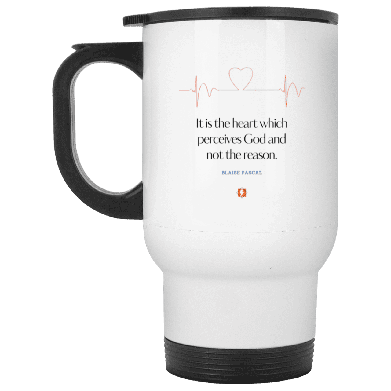 Steel Travel Mug with inspiring Pascal quote: BP105 - God is perceived in the heart - Color: Plain White