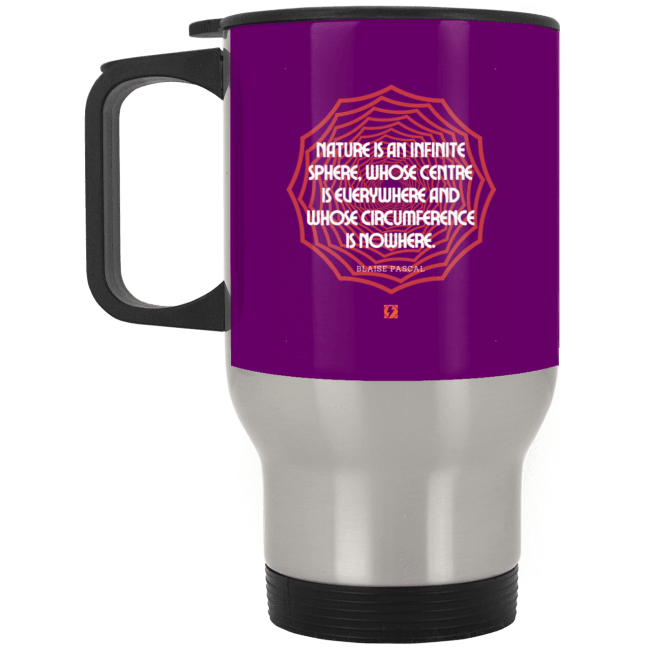 Steel Travel Mug with inspiring Pascal quote: BP108 - Nature is unfathomable - Color: Silver Purple