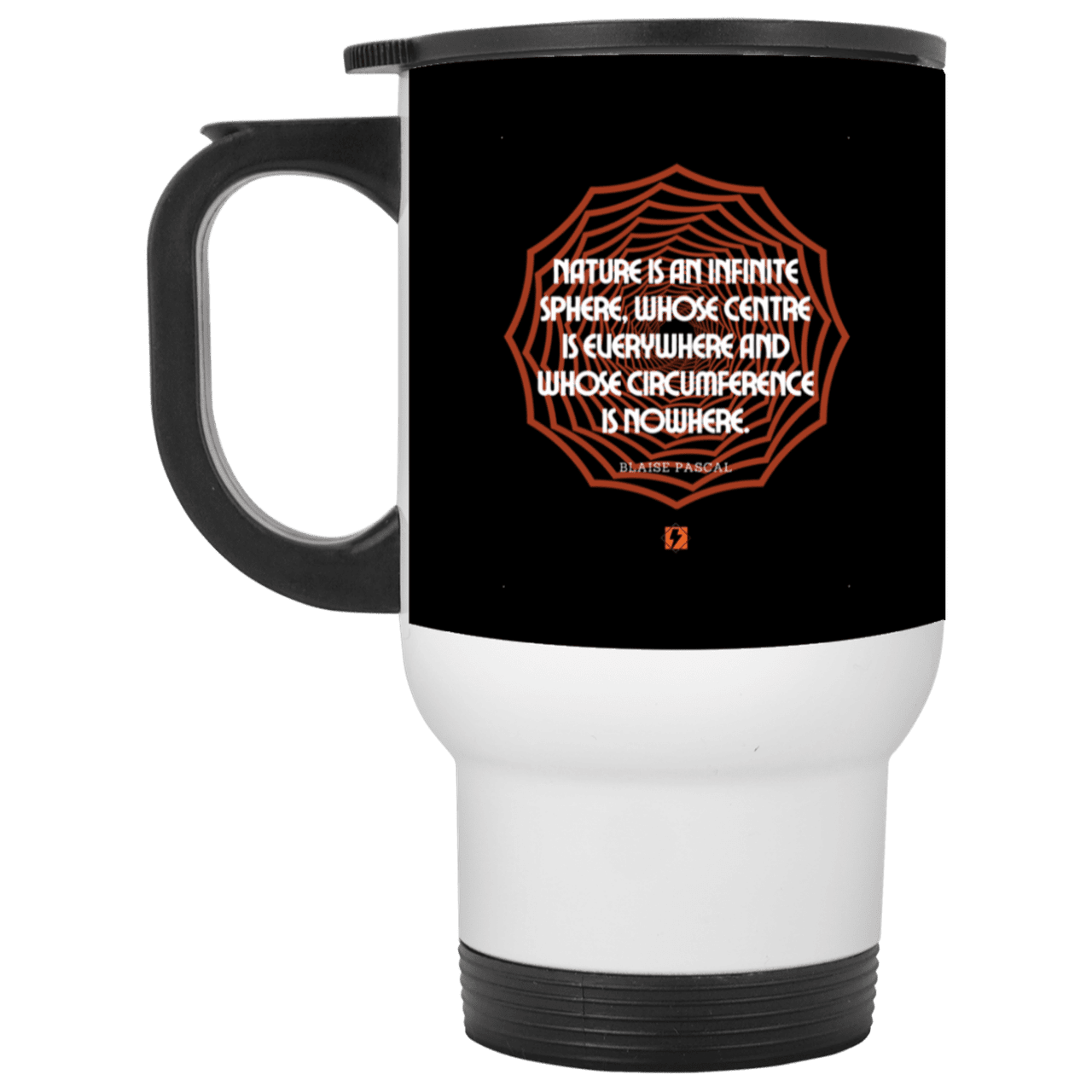 Steel Travel Mug with inspiring Pascal quote: BP108 - Nature is unfathomable - Color: White Black