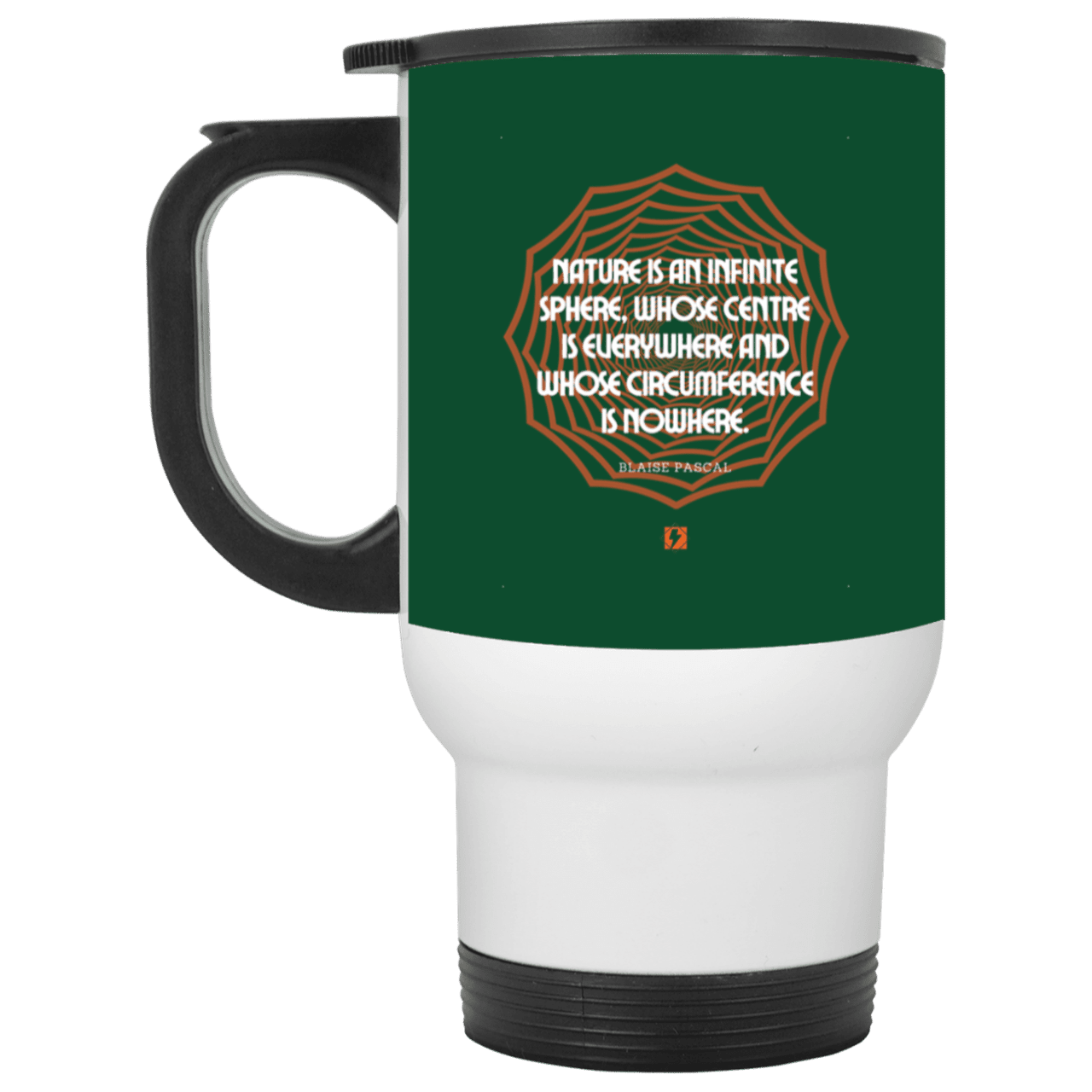 Steel Travel Mug with inspiring Pascal quote: BP108 - Nature is unfathomable - Color: White Forest