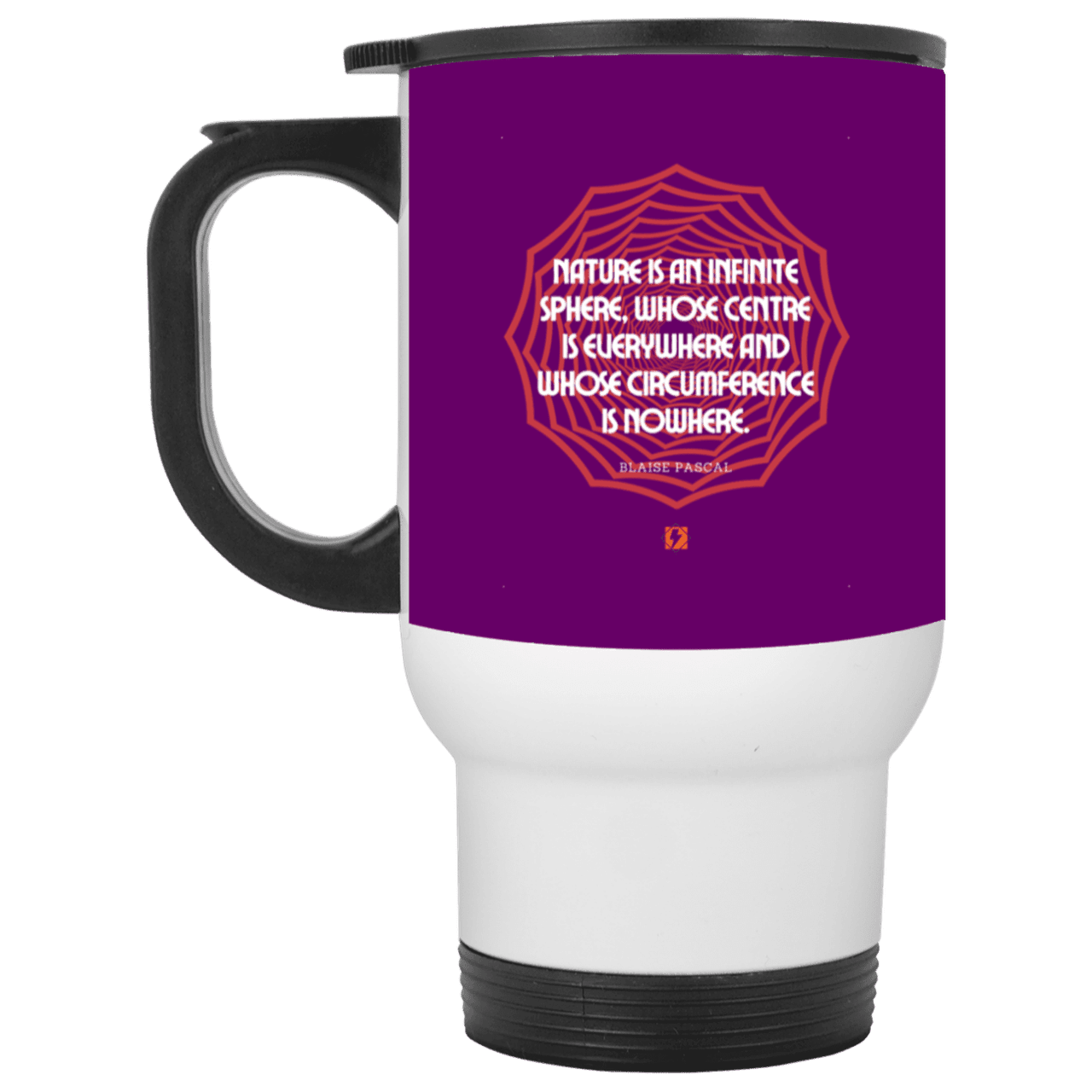 Steel Travel Mug with inspiring Pascal quote: BP108 - Nature is unfathomable - Color: White Purple