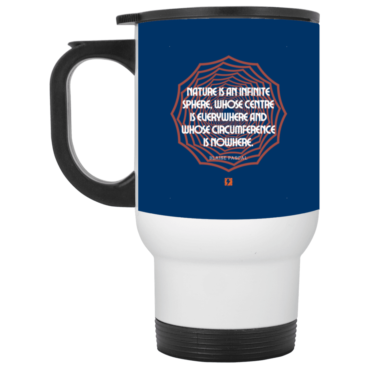 Steel Travel Mug with inspiring Pascal quote: BP108 - Nature is unfathomable - Color: White Royal