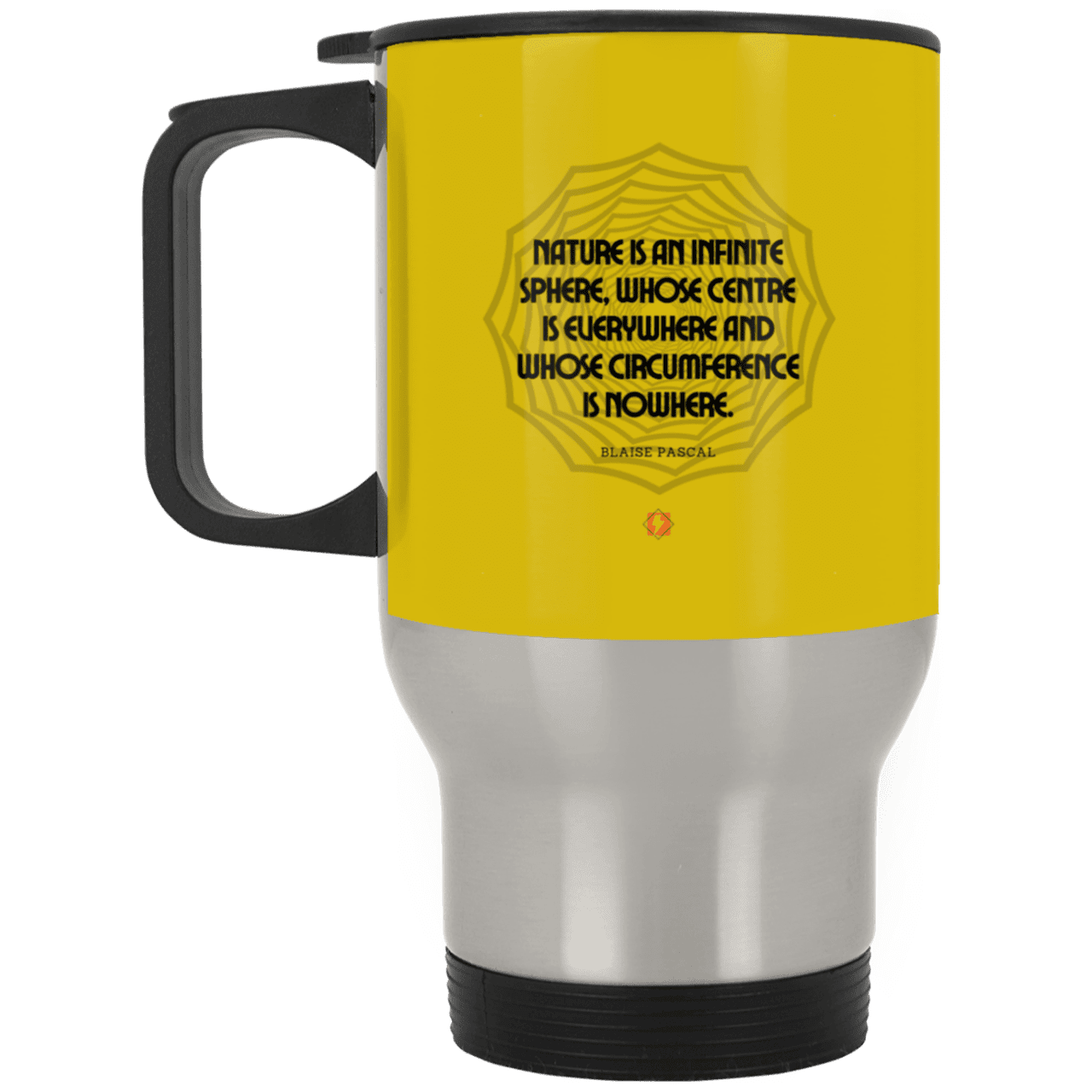 Steel Travel Mug with inspiring Pascal quote: BP108 - Nature is unfathomable - Color: Silver Old Gold