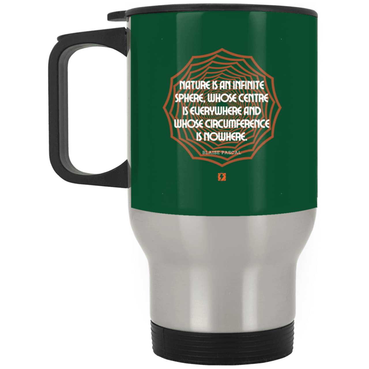 Steel Travel Mug with inspiring Pascal quote: BP108 - Nature is unfathomable - Color: Silver Forest