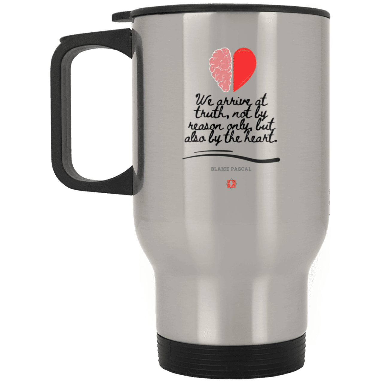 Steel Travel Mug with inspiring Pascal quote: BP116 - Truth requires both the head and the heart - Color: Plain Silver