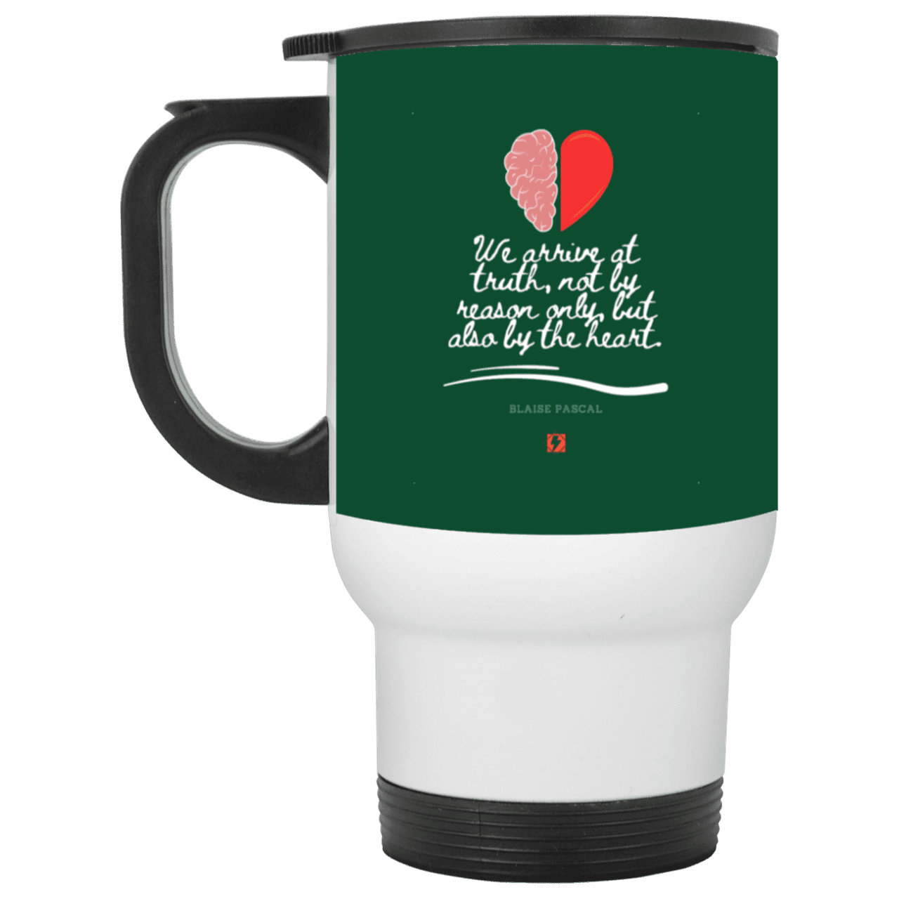 Steel Travel Mug with inspiring Pascal quote: BP116 - Truth requires both the head and the heart - Color: White Forest